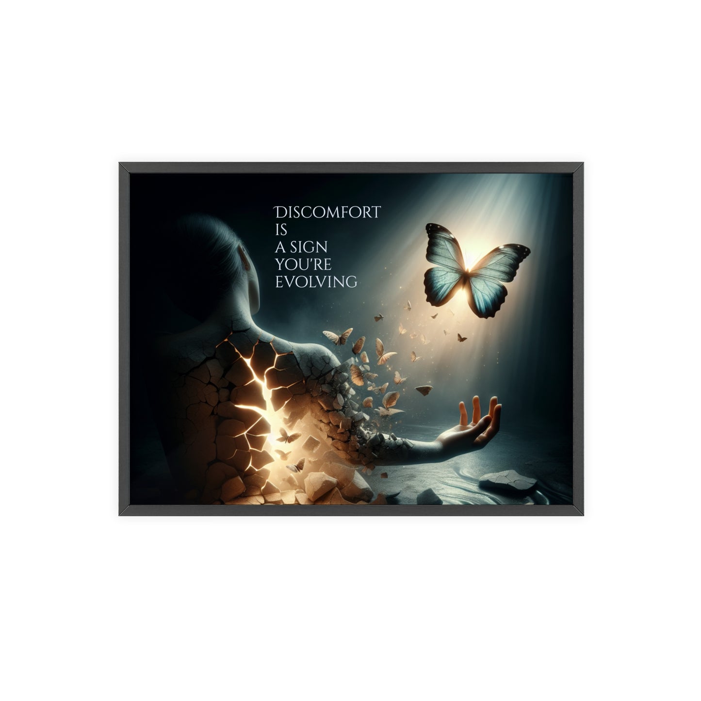 Motivational quote wall art "Discomfort is a sign you're evolving" poster